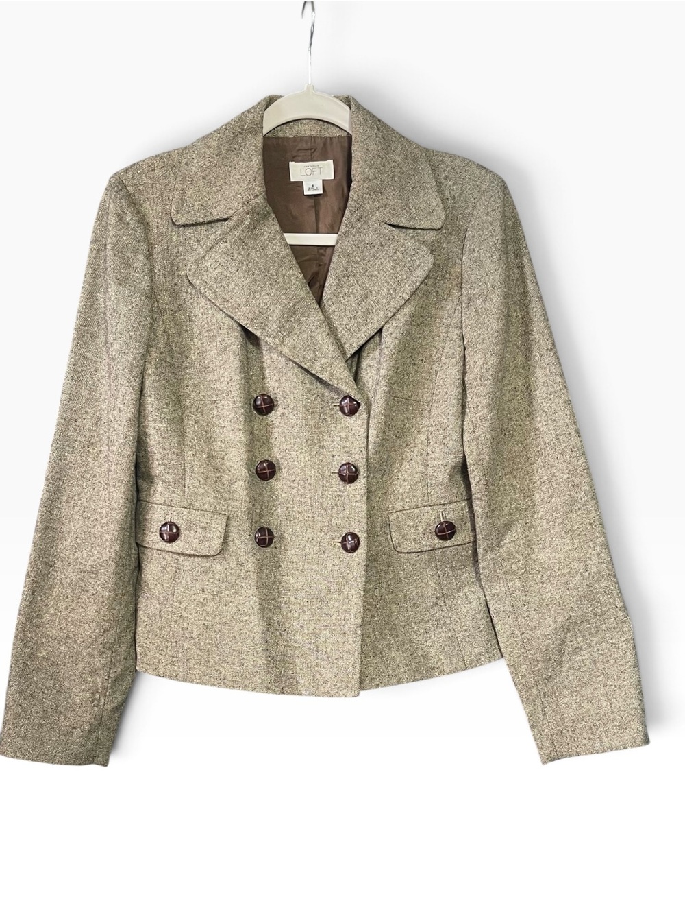 LOFT Ann Taylor Brown Tweed Double Breasted Blazer Jacket